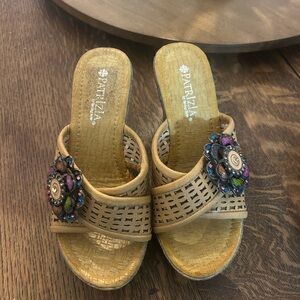 Patrizia Pepe Tan Sandals with Colorful Embellishments. Never worn. No box.